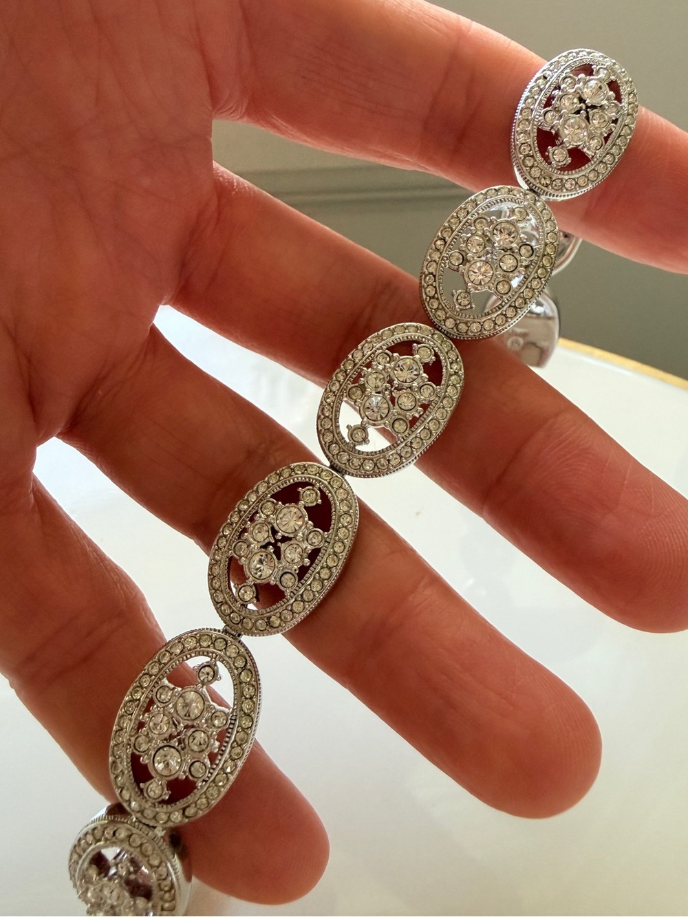Nadri Silver-Tone Crystal Oval Link Bracelet - Clear